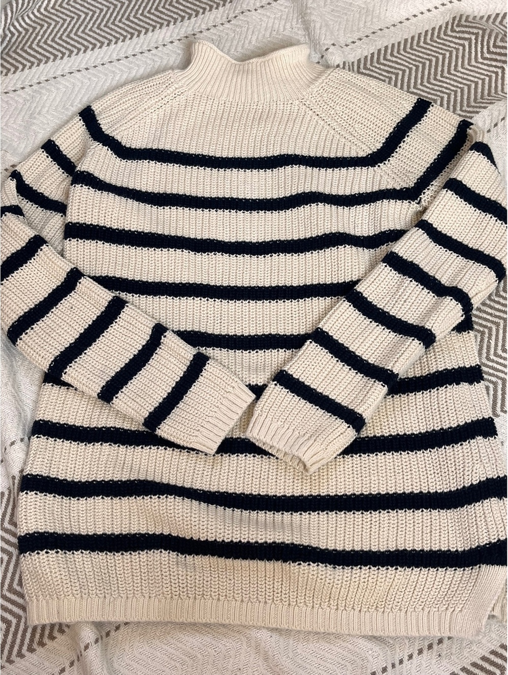 Talbots Women's XS Cream and Navy Striped Cotton Sweater
